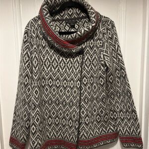 071S Tahari Black, White, and Red Cowl Neck Sweater